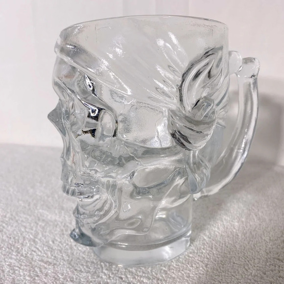 Vintage Luminarc USA Large Clear Glass Skull Mug - Picture 2 of 15